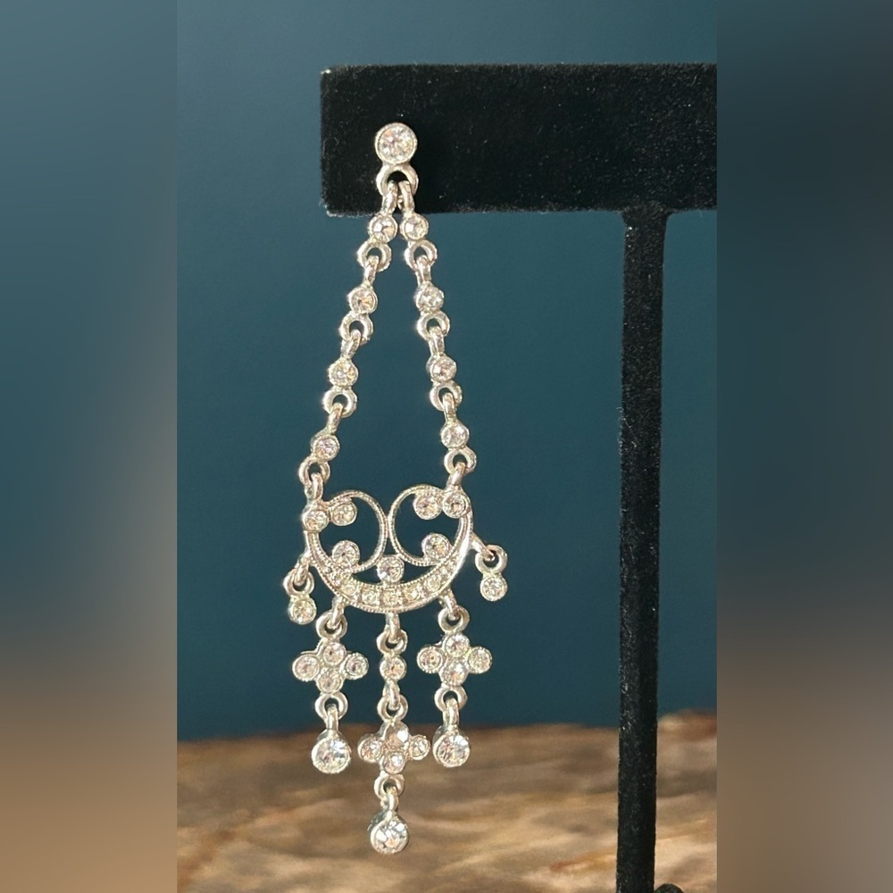 Vintage Monat Crystal Chandelier Silver Tone Pierced Earrings - Picture 4 of 11